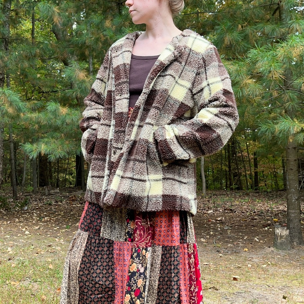 Sanctuary Plaid Teddy Jacket Women’s Size M Fall Neutral Minimal - Picture 6 of 14